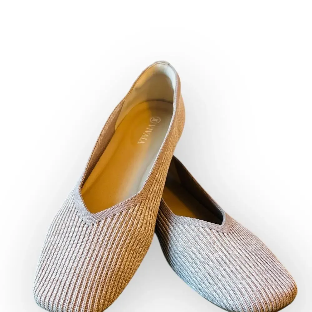 Margot Walker Lightweight Square Toe V-Cut Flats-Golden Almond Sz 7US EU 37.5